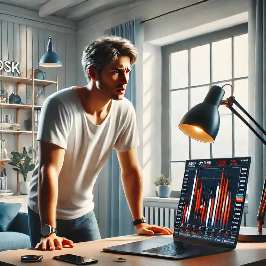 Frustrated day trader at his desk